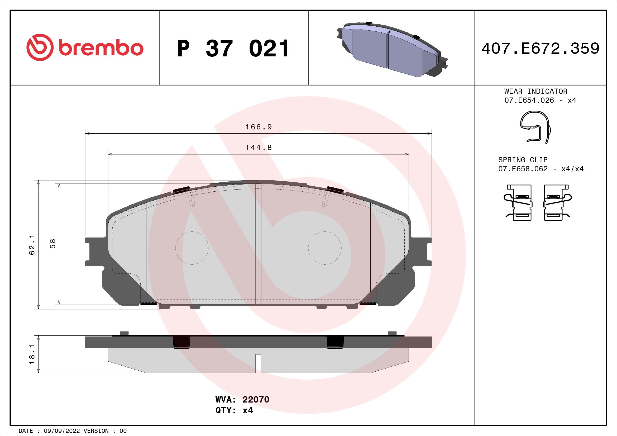 A.B.S. P 37 021 BREMBO Bremsbelagsatz, Scheibenbremse